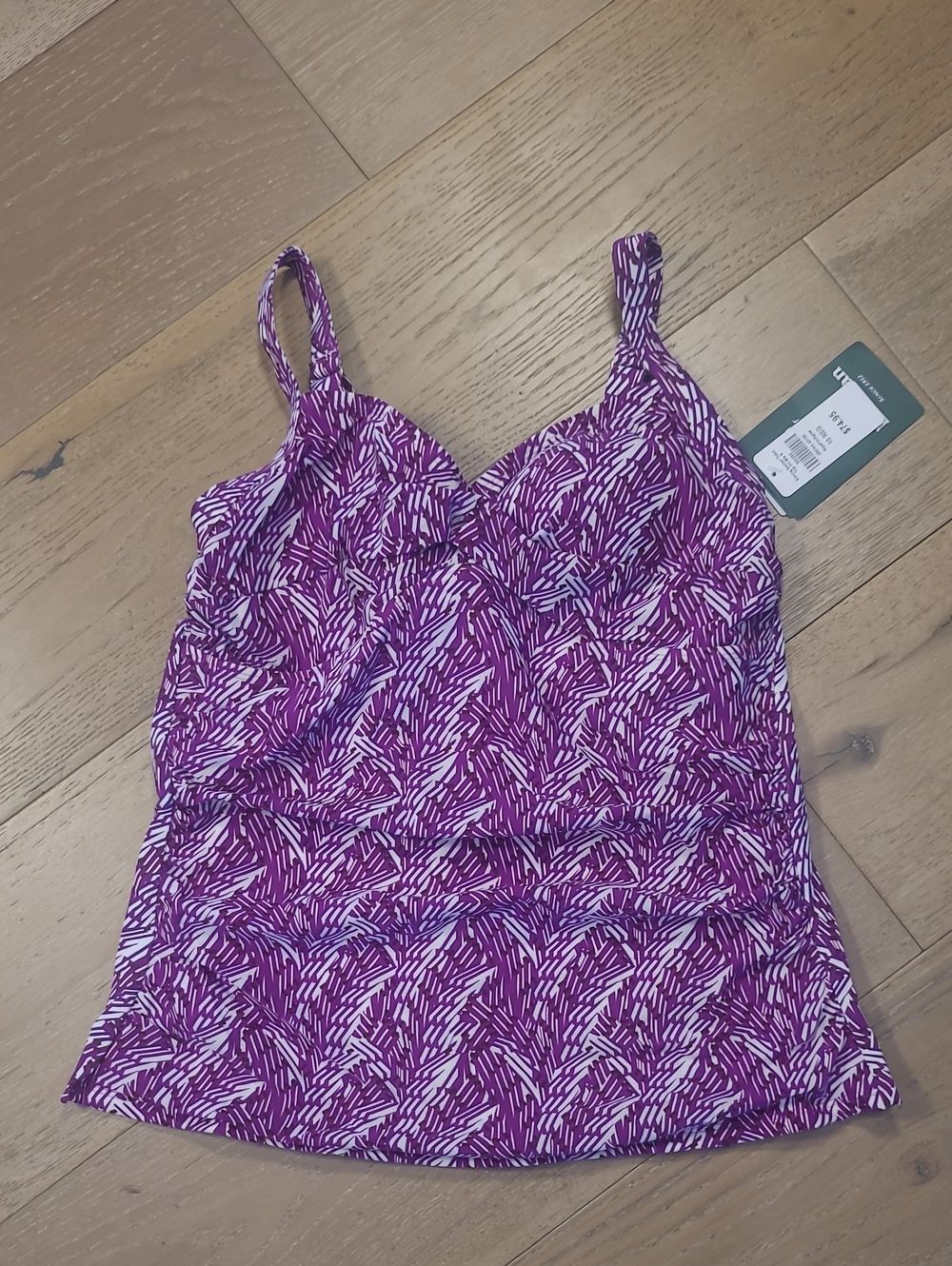 NWT LL Bean Tankini Top Women's sz 10 Purple Geometric Sunblocking Swim Top